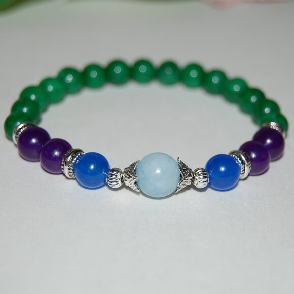 Multicolor Gemstones Bracelet,Stone Beaded Bracelet - Picture 1 of 3